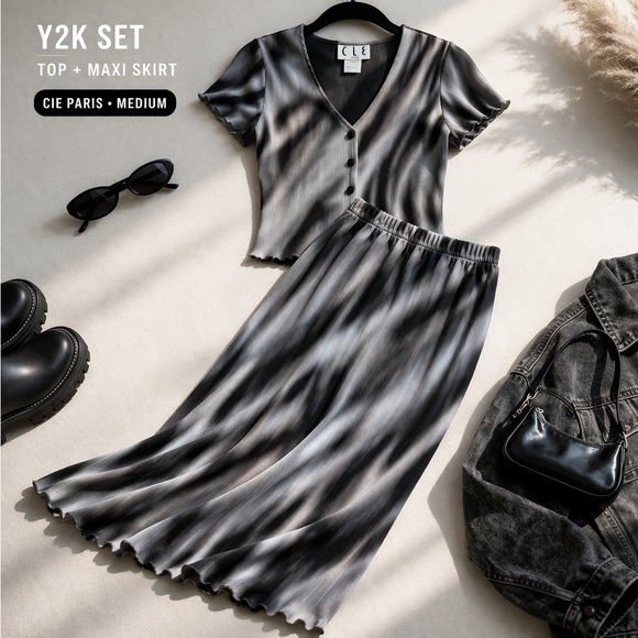 CIE Paris 2 Piece Matching Set Abstract Stripe Top & Maxi Skirt Medium - Picture 2 of 10